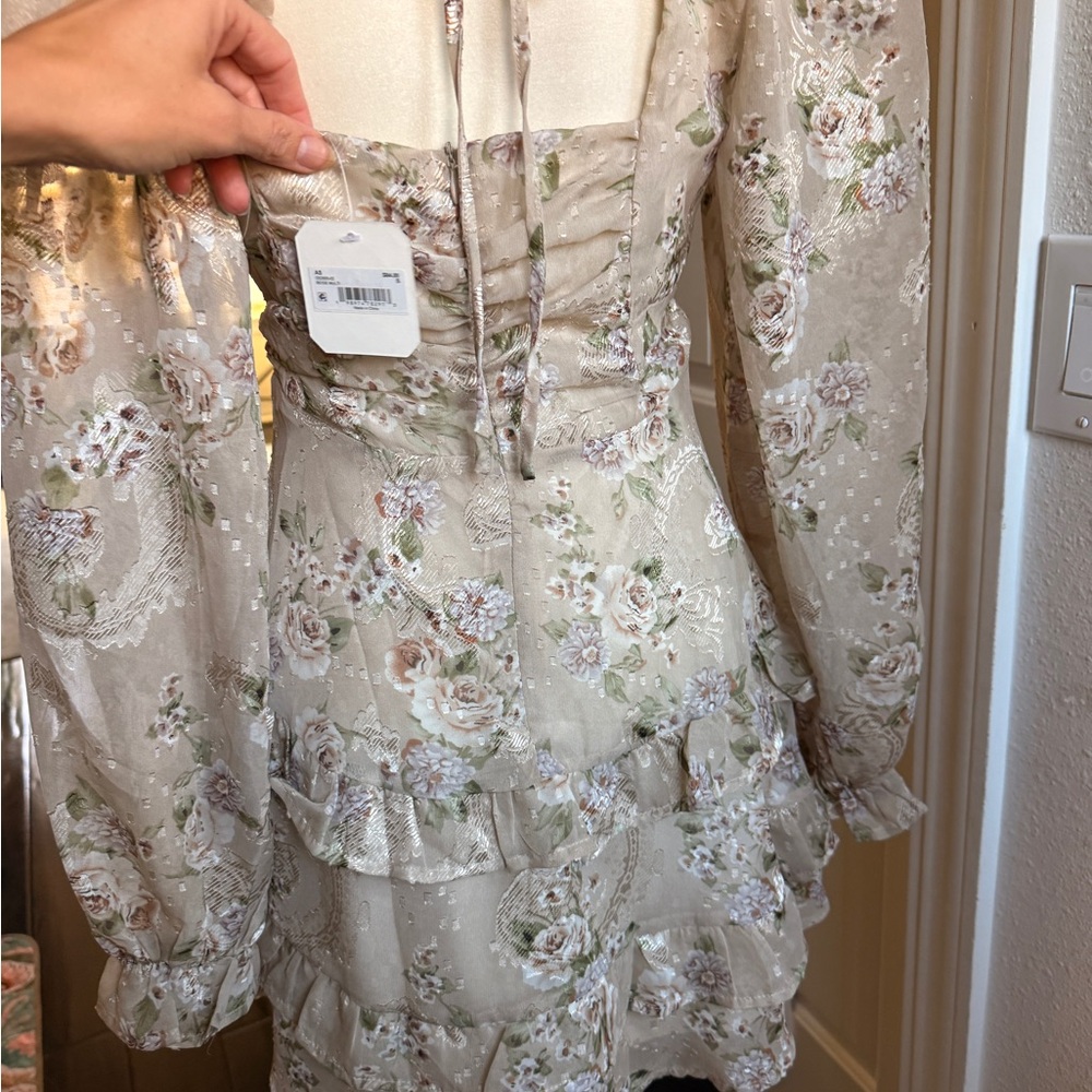 Altar'd State Floral Beige Long Sleeve Dress NWT - Picture 12 of 13